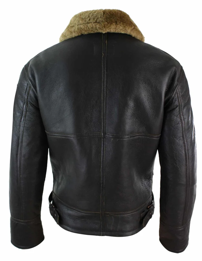 Leather Jacket Sheepskin Collar Mens