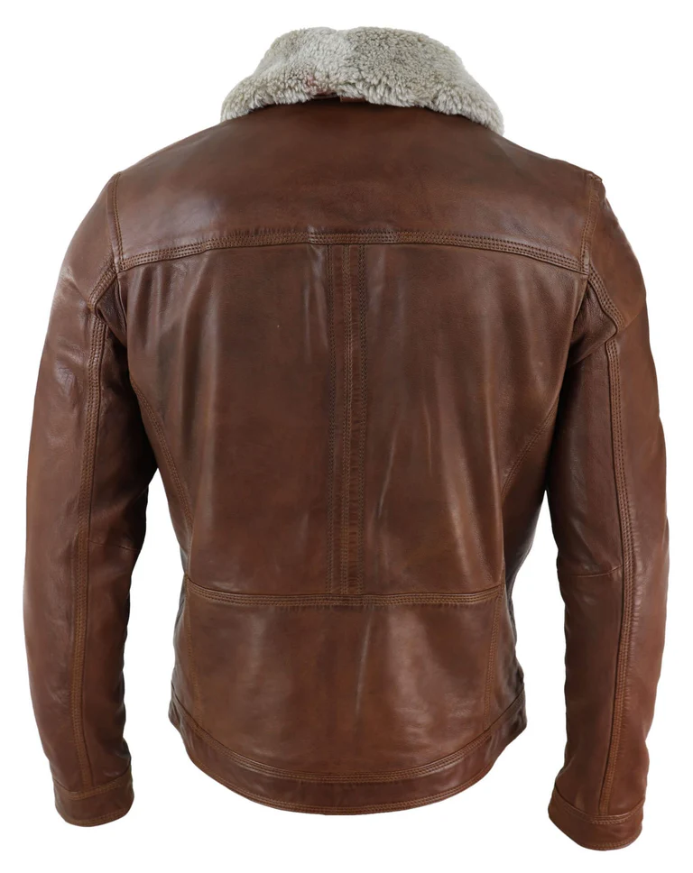 Leather Jacket With Sheepskin Collar Mens