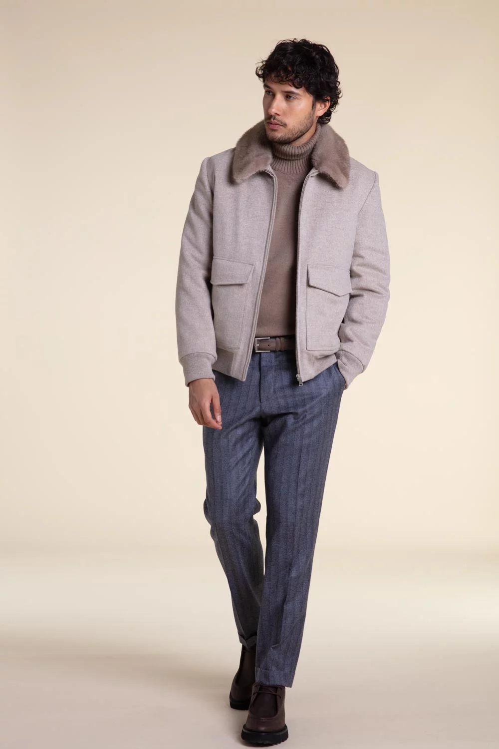 Mens Jacket With Sheepskin Collar