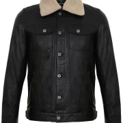 mens leather jacket sheepskin collar