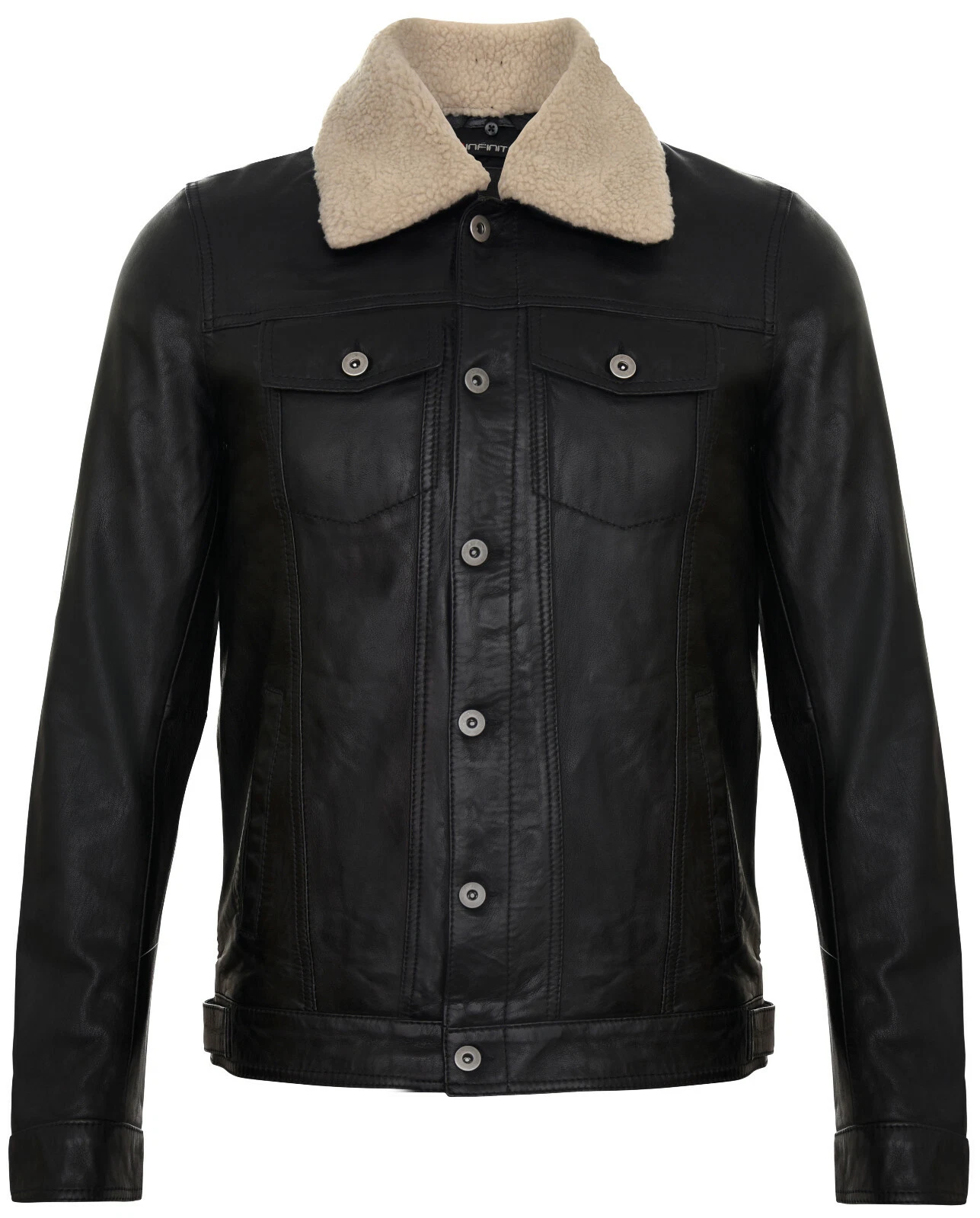 Mens Leather Jacket Sheepskin Collar