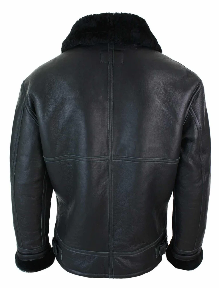 Mens Leather Jacket With Sheepskin Collar