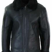 mens leather jacket with sheepskin collar