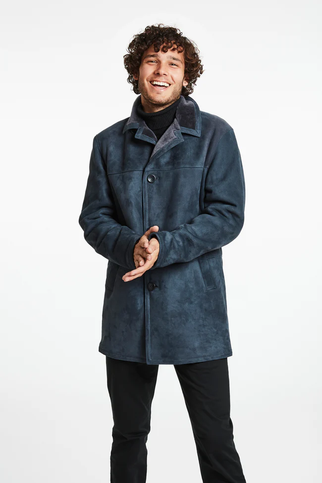 Navy Blue Sheepskin Coat