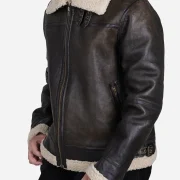 Brown Faux Sheepskin Bomber Jackets For Men