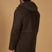Brown Sheepskin Hood Men's Coat