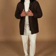 Brown Sheepskin Hood Men's Coat