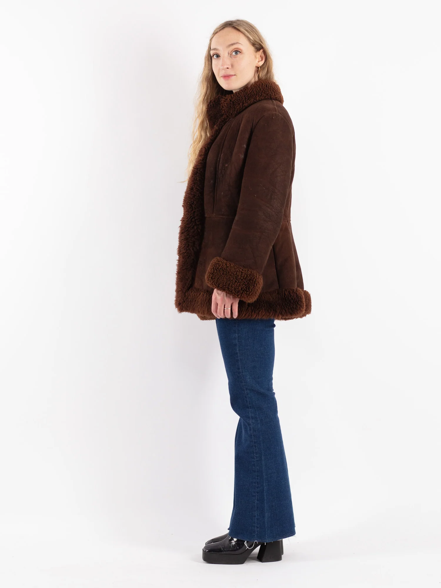 Brown Sheepskin Trench Coat