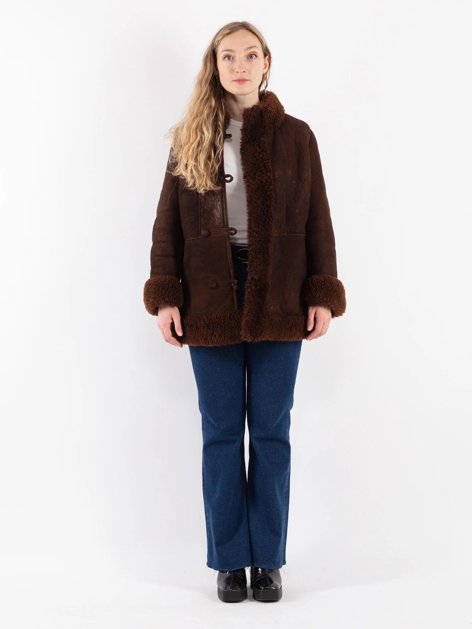 Brown Sheepskin Trench Coat