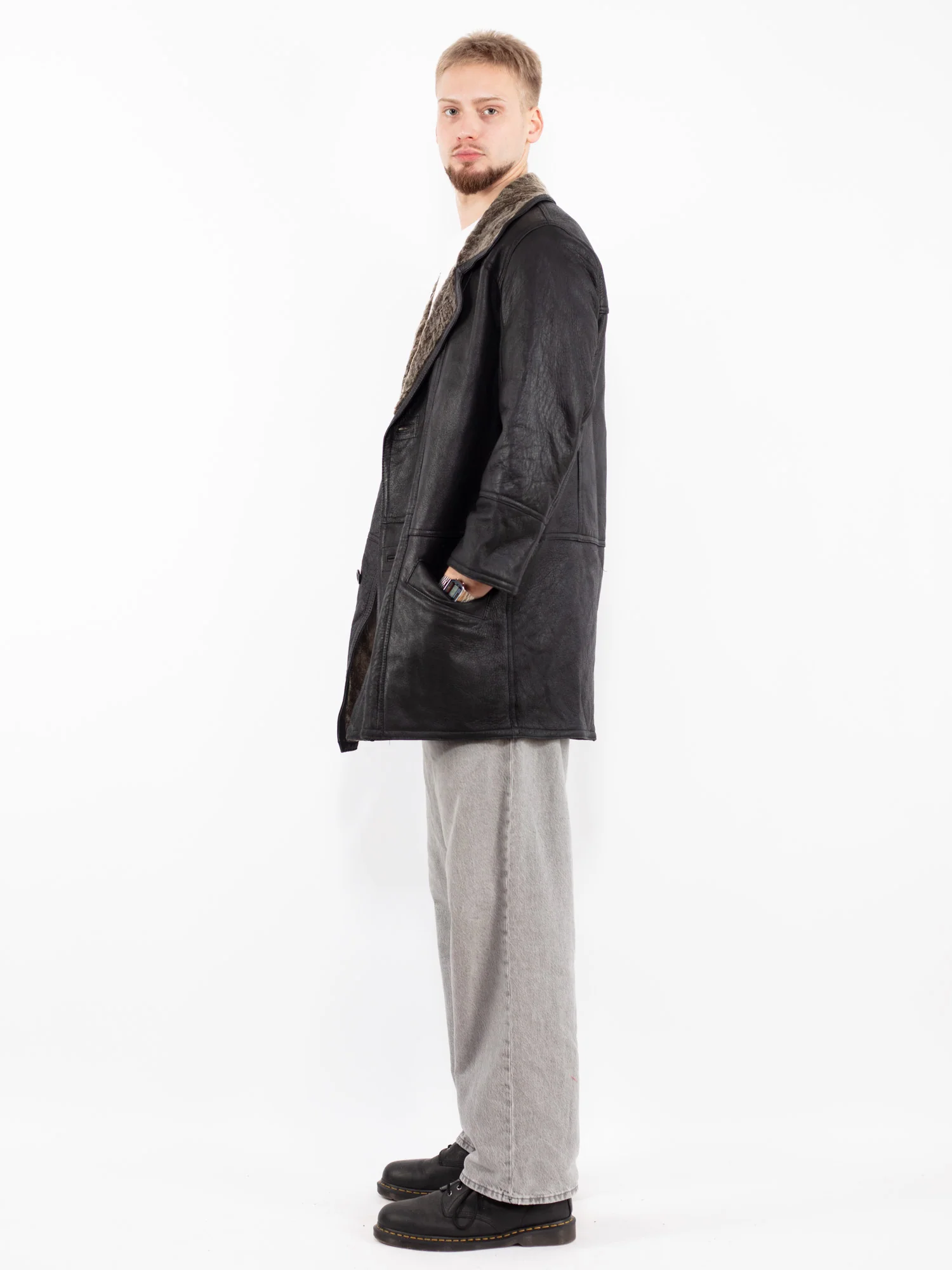 Caine Leather Men’s Black Sheepskin Duffle Coat