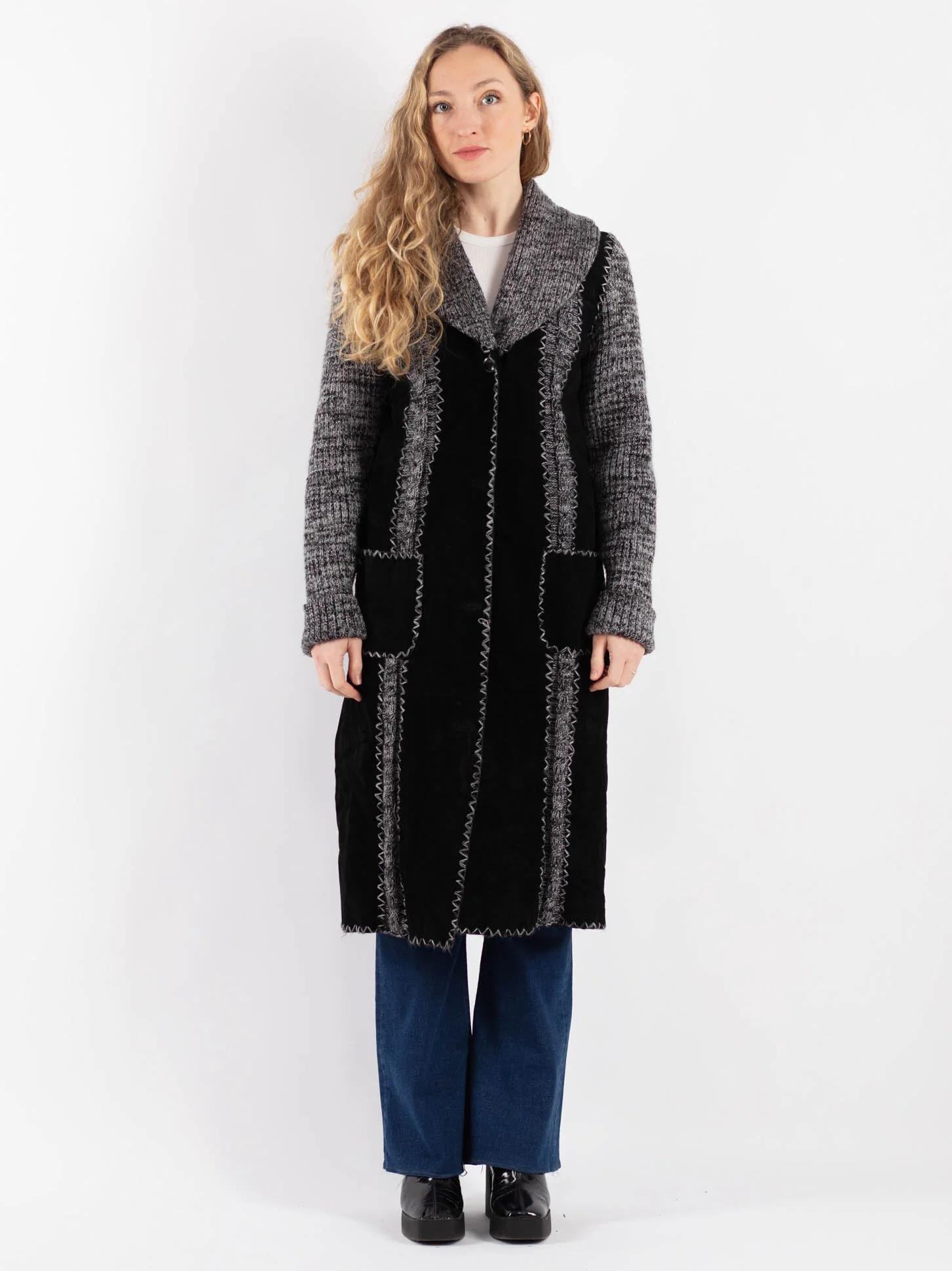 Carven Wool Blend Sheepskin Effect Coat