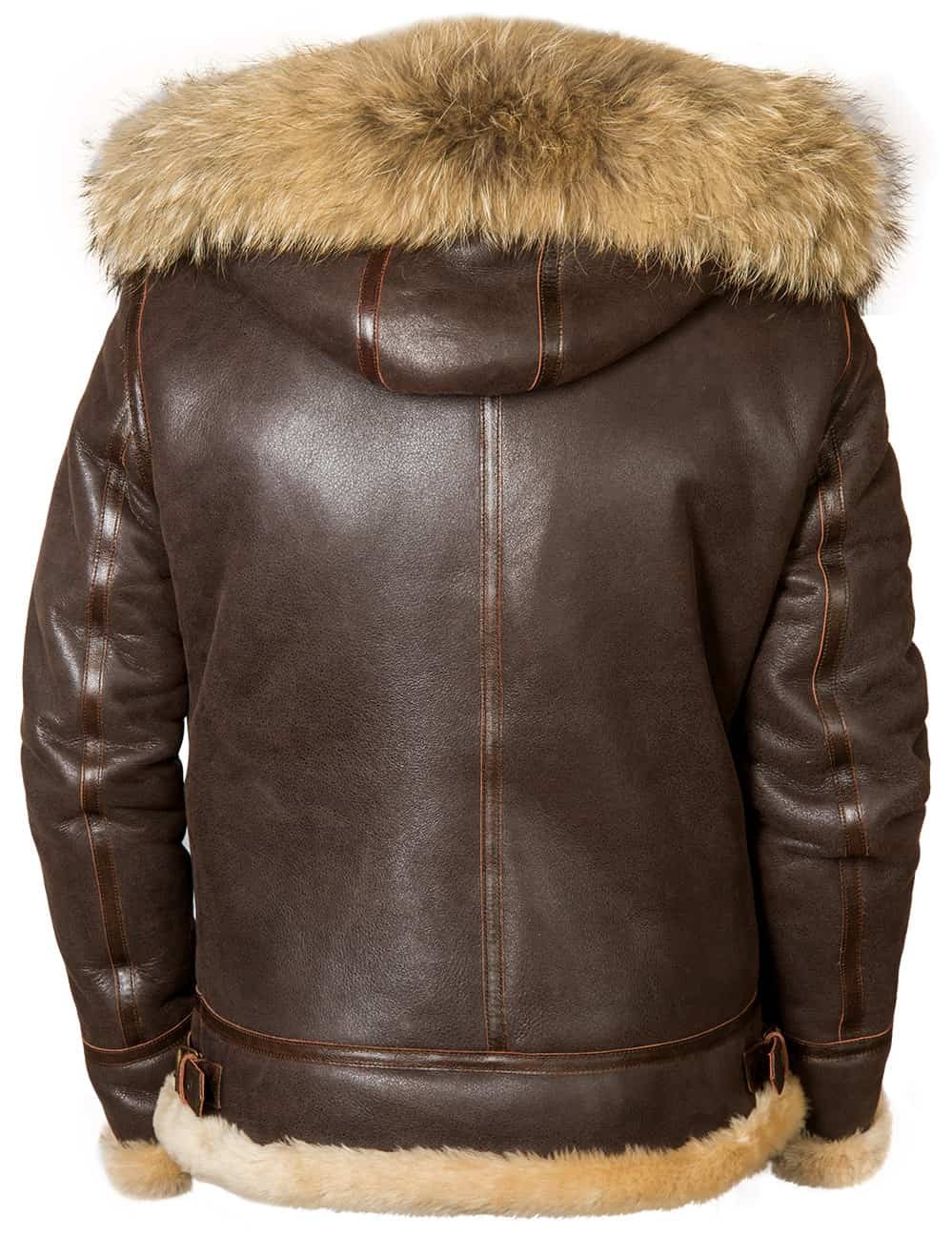 Classic Sheepskin B-3 Bomber Jacket With Detachable Hood