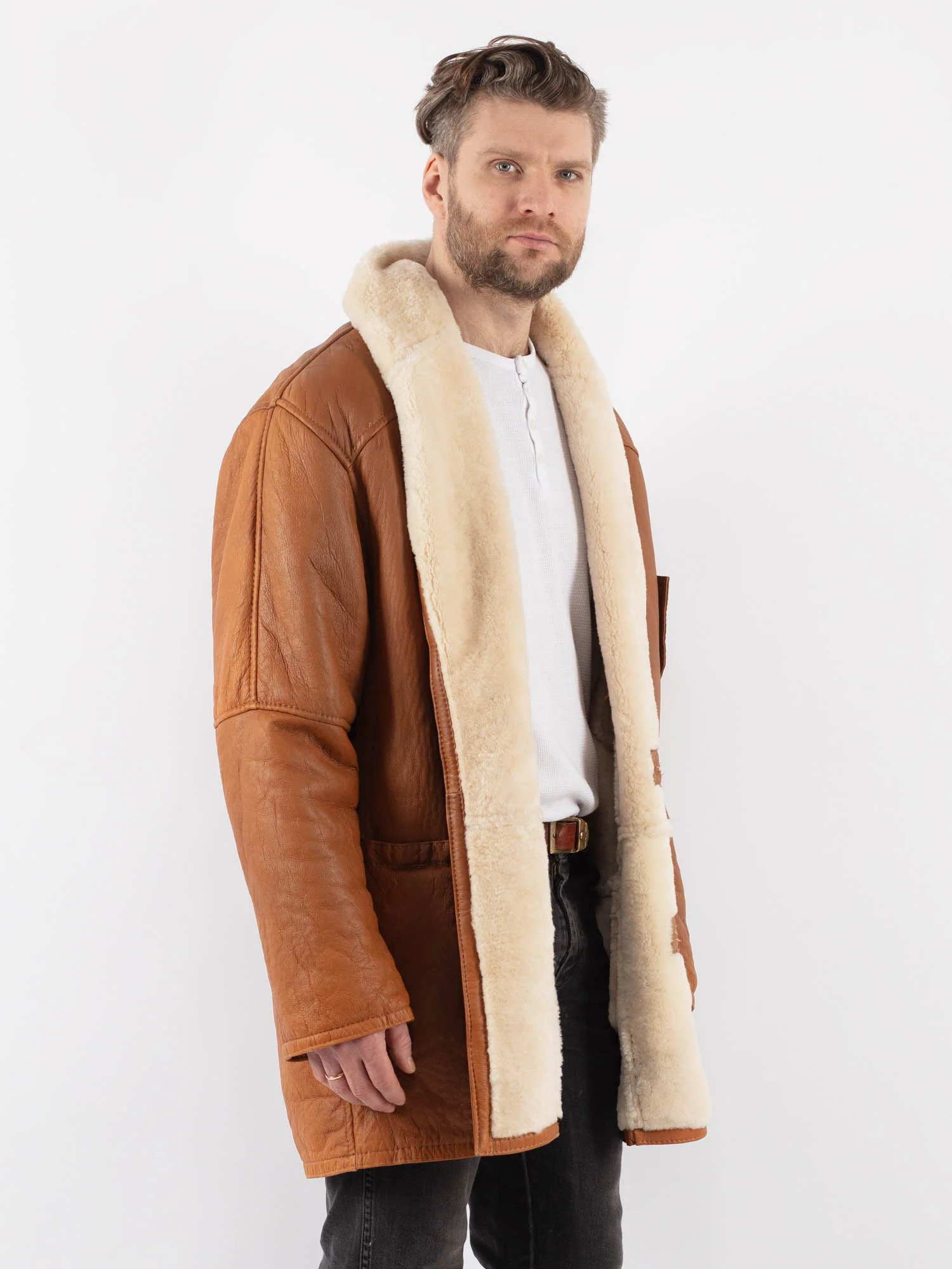 Classic Sheepskin Coat In Tan Men