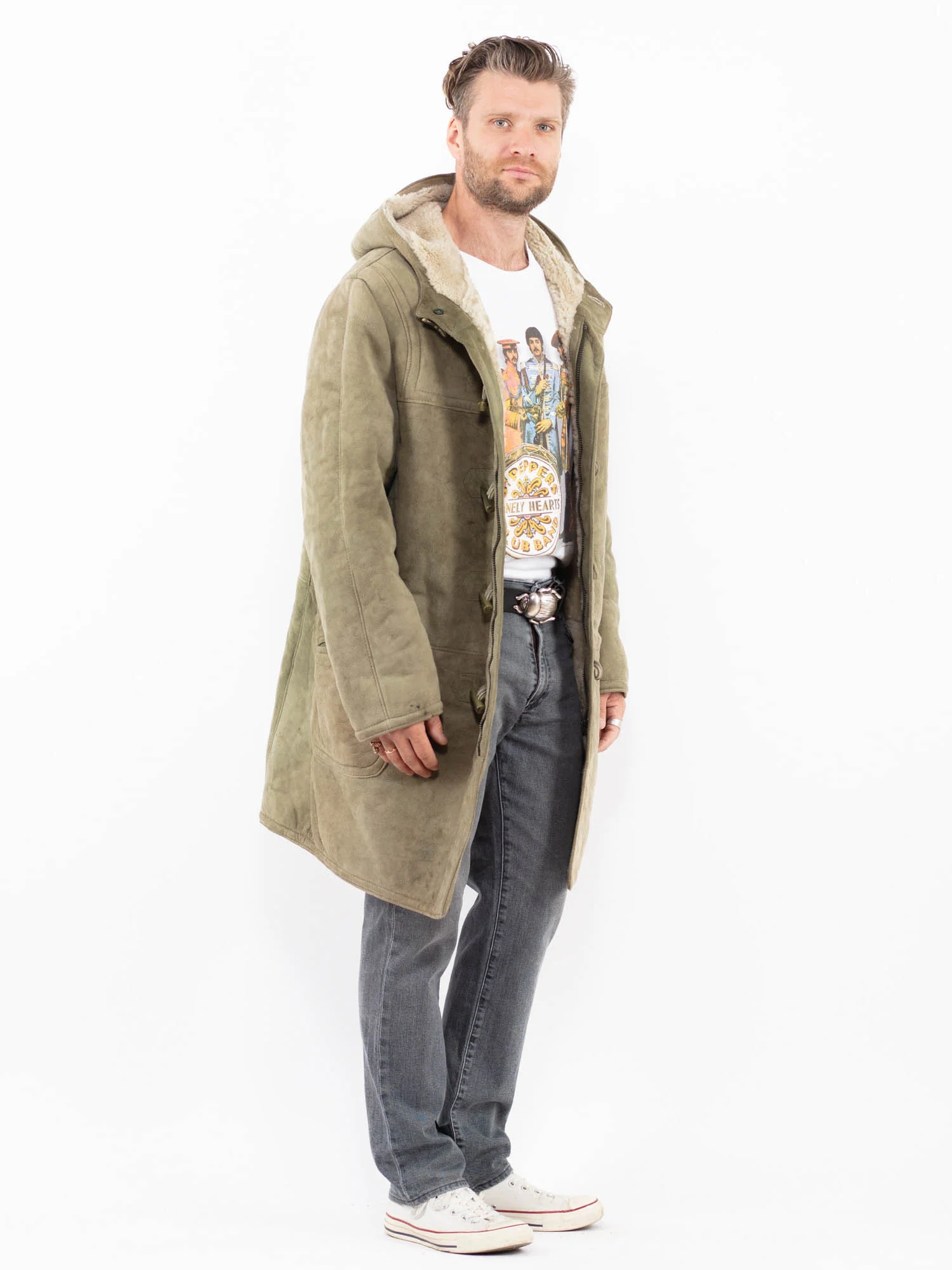 Coat Sheepskin Men Hood