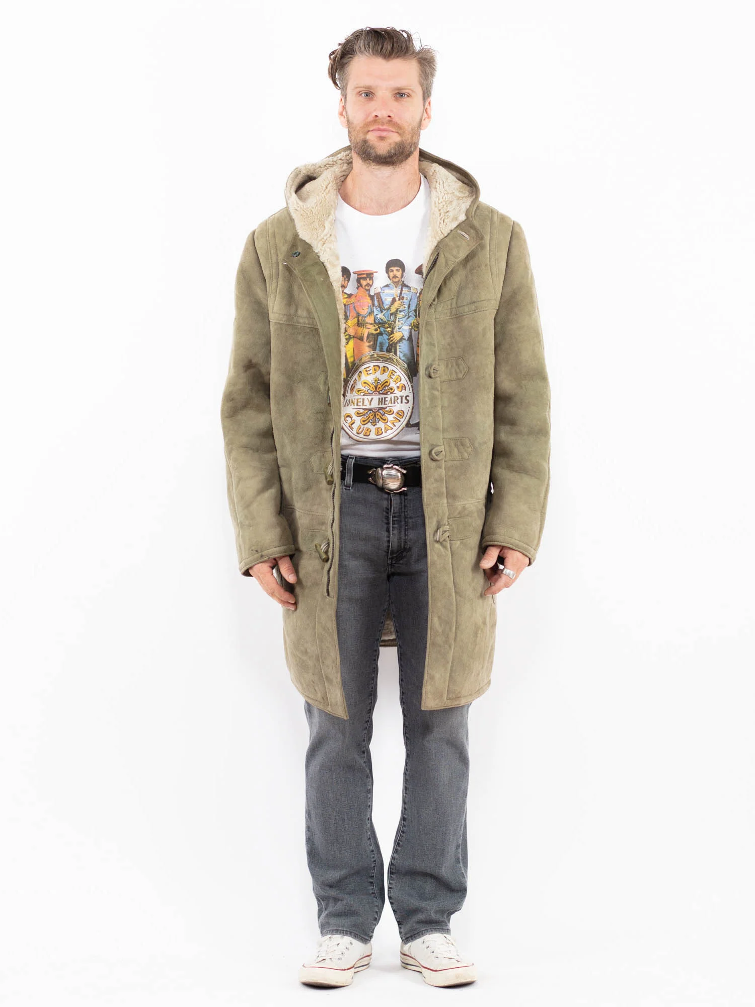 Coat Sheepskin Men Hood