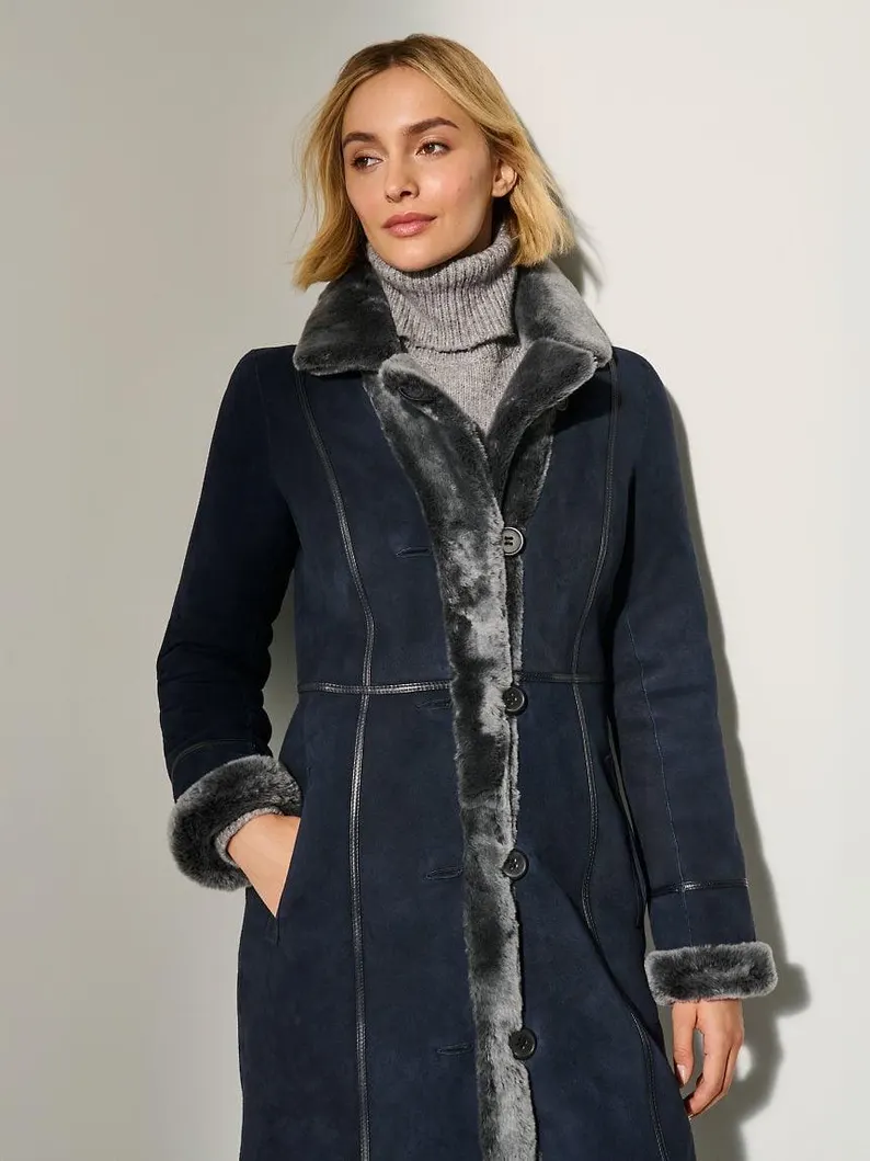 Dark Blue Sheepskin Coat