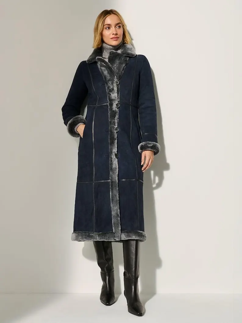 Dark Blue Sheepskin Coat