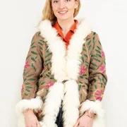 Embroidered Sheepskin Coat Womens