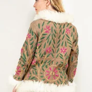 Embroidered Sheepskin Coat Womens