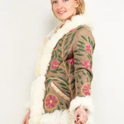 Embroidered Sheepskin Coat Womens