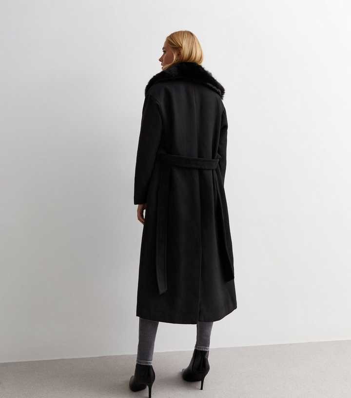 Faux Sheepskin Black Long Coat