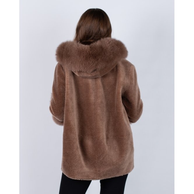 Faux Sheepskin Coat With Hood