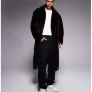 Faux Sheepskin Long Coat Men