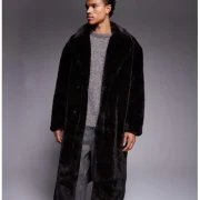 Faux Sheepskin Long Coat Men