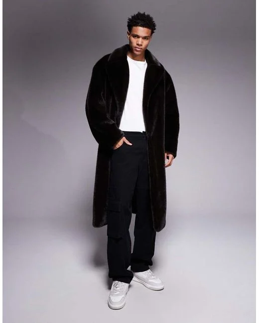 Faux Sheepskin Long Coat Men