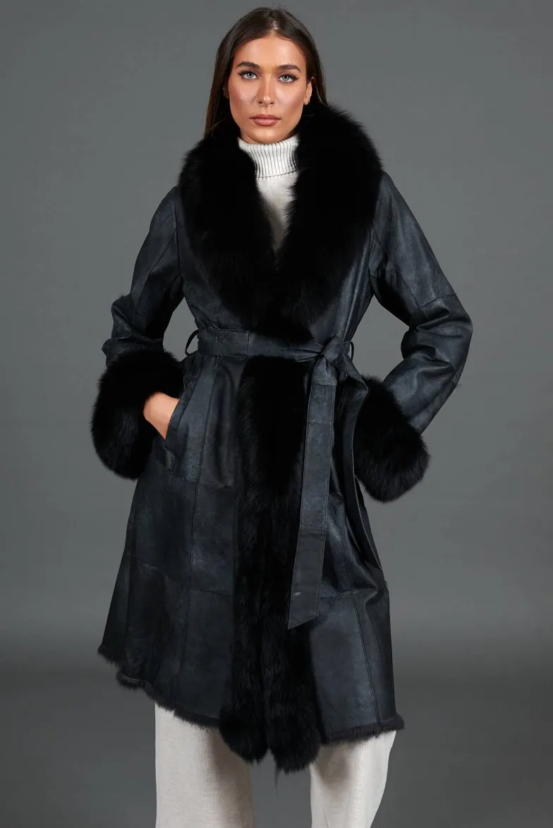 Fox Fur Collar Sheepskin Coat