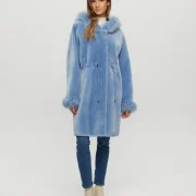 H&M Blue Hooded Coat Sheepskin