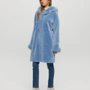 H&M Blue Hooded Coat Sheepskin
