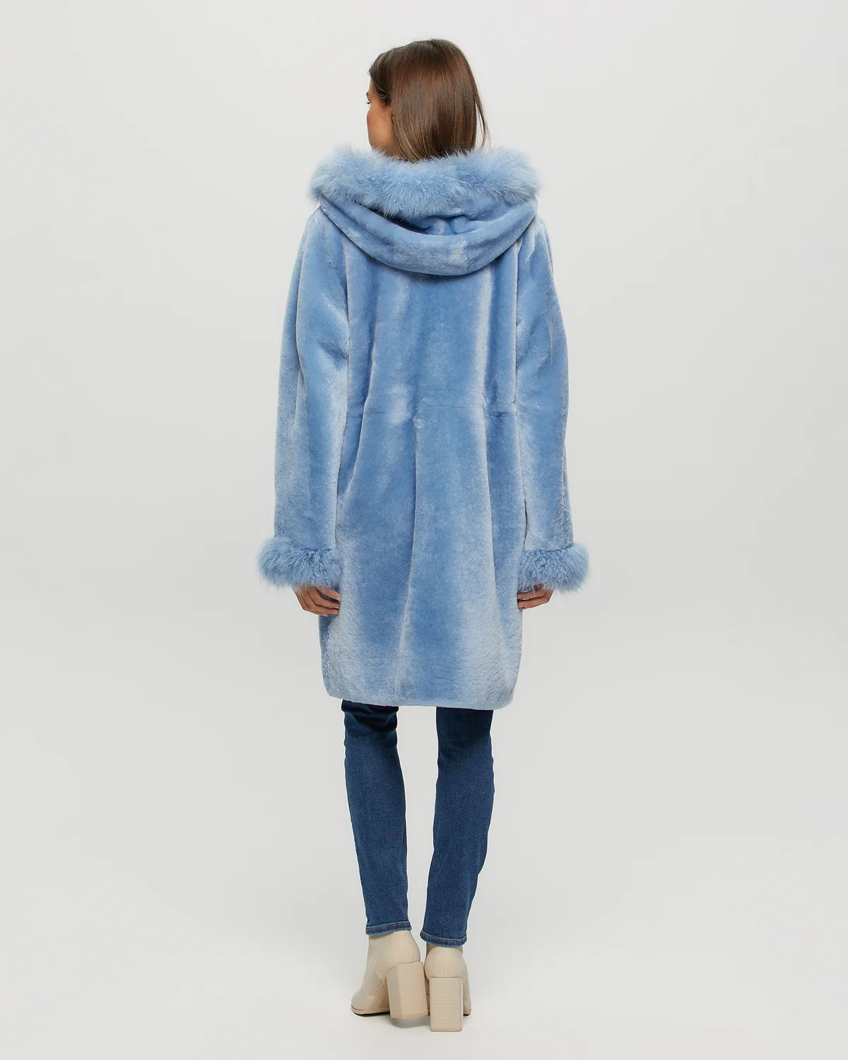 H&M Blue Hooded Coat Sheepskin