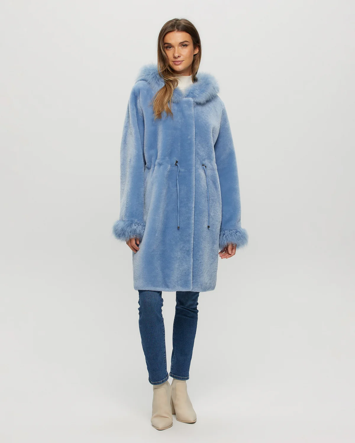 H&M Blue Hooded Coat Sheepskin