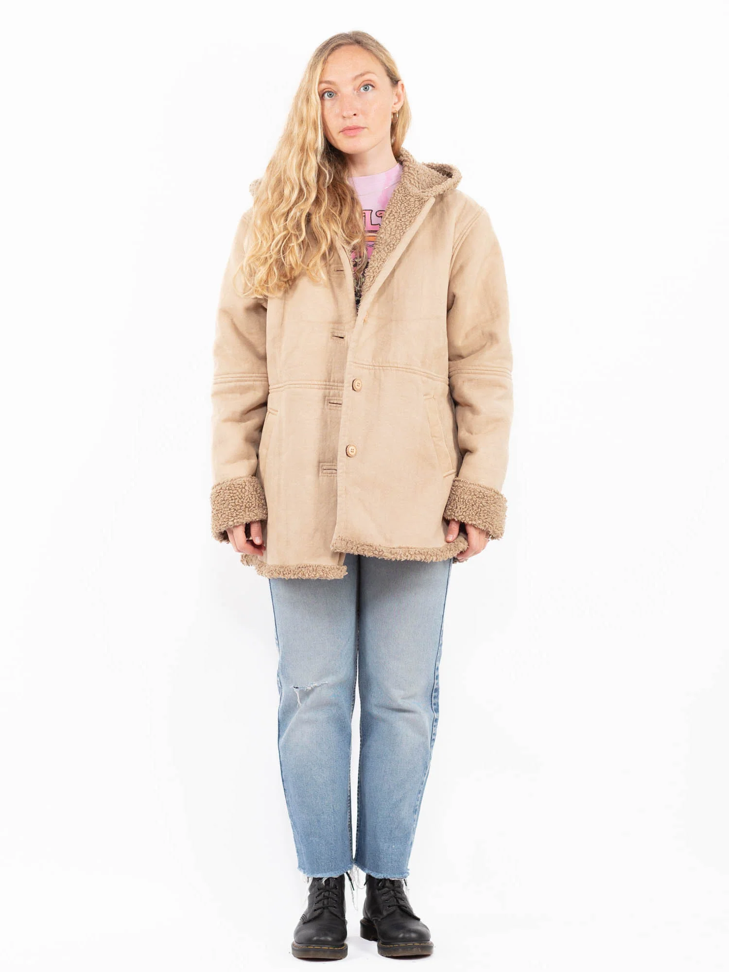Hooded Faux Sheepskin Coat