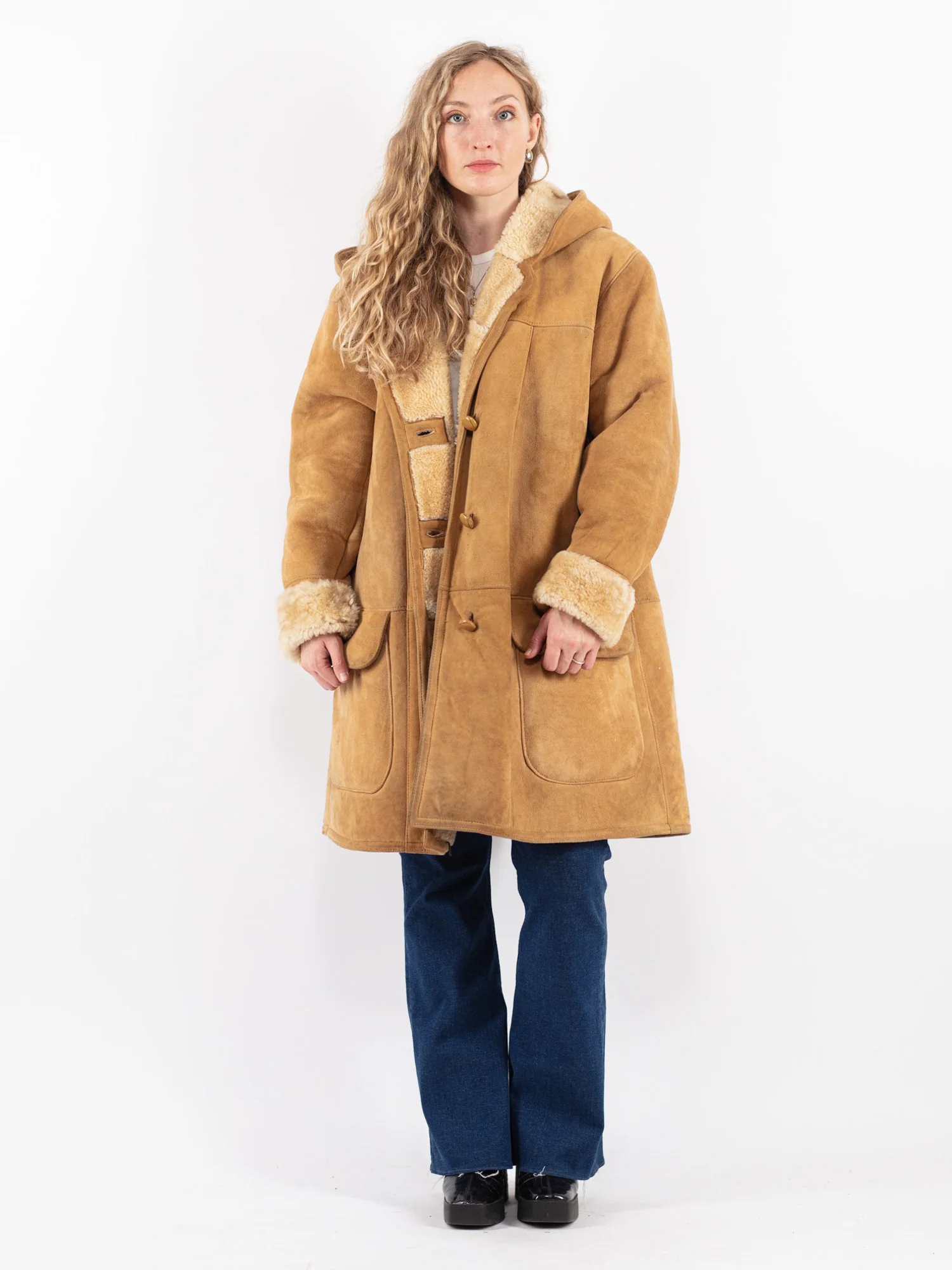 Hooded Shearling Sheepskin Coat